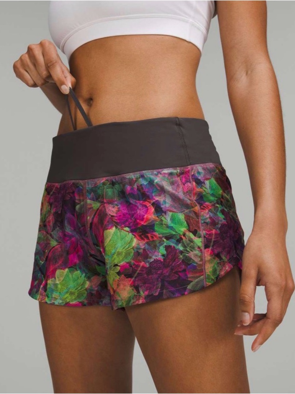 Lululemon Speed Up Mid-Rise Lined Short 4" Vivid Floral Tone Multi Graphite Grey